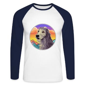 Scottish Deerhound Dog Breed Cartoon Kawaii Waterc - Unisex Long Sleeve Baseball T-Shirt - white/navy - Front - Nik (191cm)