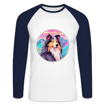 Sheltie Dog Breed Cartoon Kawaii Watercolor - Unisex Long Sleeve Baseball T-Shirt - white/navy - Front - Nik (191cm)