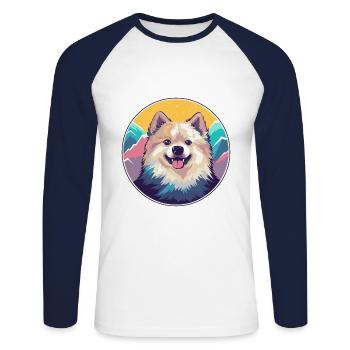 Spitz chien race dessin animé Kawaii aquarelle - T-shirt baseball manches longues Homme - blanc/marine - Devant - Nik (191cm)