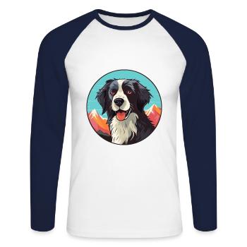 Stabyhoun chien race dessin animé Kawaii aquarelle - T-shirt baseball manches longues Homme - blanc/marine - Devant - Nik (191cm)
