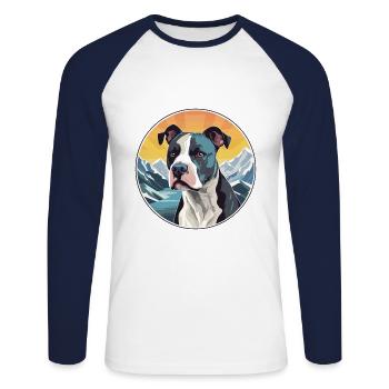 Staffordshire Bullterrier Hunderasse Karikatur Kawai - Unisex Baseballshirt langarm - Weiß/Navy - Vorne - Nik (191cm)
