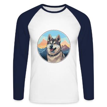 Swedish Elkhound Dog Breed Cartoon Kawaii Watercol - Unisex Long Sleeve Baseball T-Shirt - white/navy - Front - Nik (191cm)