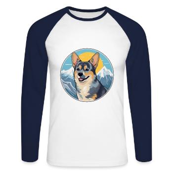 Swedish Vallhund Dog Breed Cartoon Kawaii Watercol - Unisex Long Sleeve Baseball T-Shirt - white/navy - Front - Nik (191cm)