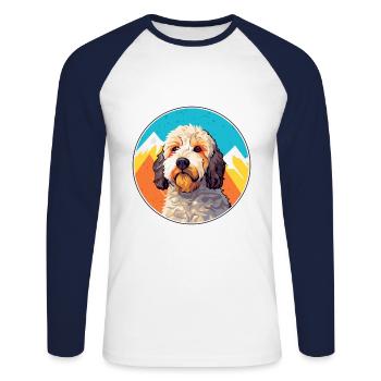 Spanischer Wasserhund Rasse Cartoon Kawaii Aquarell - Unisex Baseballshirt langarm - Weiß/Navy - Vorne - Nik (191cm)