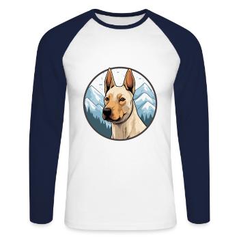 Thai Ridgeback chien race Cartoon Kawaii aquarelle - T-shirt baseball manches longues Homme - blanc/marine - Devant - Nik (191cm)