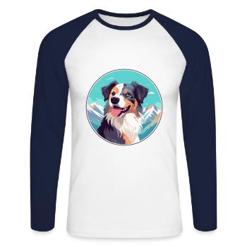 Slovensky Cuvac race de chien dessin animé kawaii watercolo - T-shirt baseball manches longues Homme - blanc/marine - Devant - Nik (191cm)
