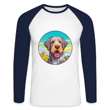 Slovaque Cuvac chien race dessin animé Kawaii aquarelle - T-shirt baseball manches longues Homme - blanc/marine - Devant - Nik (191cm)