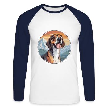 Smaland chien chien race dessin animé Kawaii aquarelle - T-shirt baseball manches longues Homme - blanc/marine - Devant - Nik (191cm)