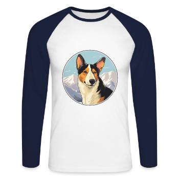 Glatter Collie Hund Rasse Cartoon Kawaii Aquarell - Unisex Baseballshirt langarm - Weiß/Navy - Vorne - Nik (191cm)