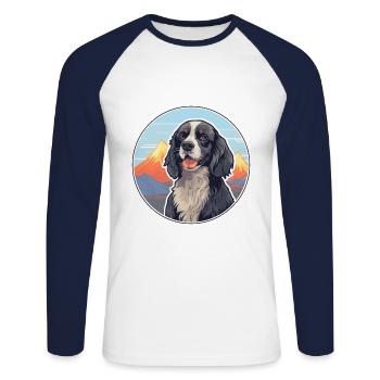 Spaniel Dog Breed Cartoon Kawaii Watercolor - Unisex Long Sleeve Baseball T-Shirt - white/navy - Front - Nik (191cm)