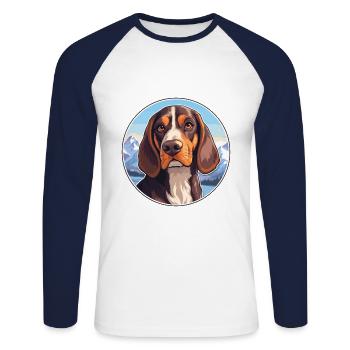 Southern Hound Dog Breed Cartoon Kawaii Watercolor - Unisex Long Sleeve Baseball T-Shirt - white/navy - Front - Nik (191cm)