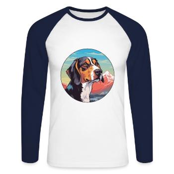 Siberian Tricolor Hound Dog Breed Cartoon Kawaii W - Unisex Long Sleeve Baseball T-Shirt - white/navy - Front - Nik (191cm)