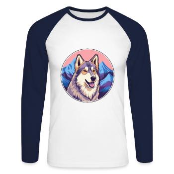 Tamaskan Dog Breed Cartoon Kawaii Watercolor - Unisex Long Sleeve Baseball T-Shirt - white/navy - Front - Nik (191cm)