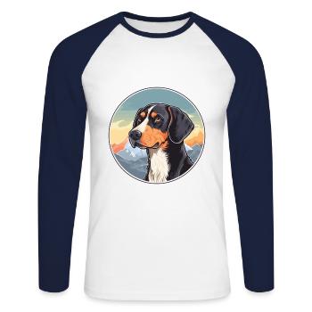 Serbe tricolore chien chien race dessin animé Kawaii - T-shirt baseball manches longues Homme - blanc/marine - Devant - Nik (191cm)