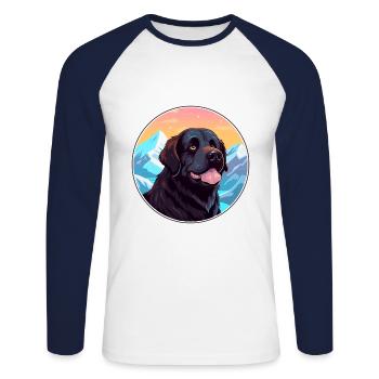 Seskar phoque chien race dessin animé Kawaii aquarelle - T-shirt baseball manches longues Homme - blanc/marine - Devant - Nik (191cm)