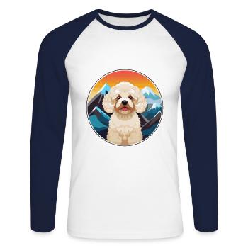 Jouet caniche chien race dessin animé Kawaii aquarelle - T-shirt baseball manches longues Homme - blanc/marine - Devant - Nik (191cm)