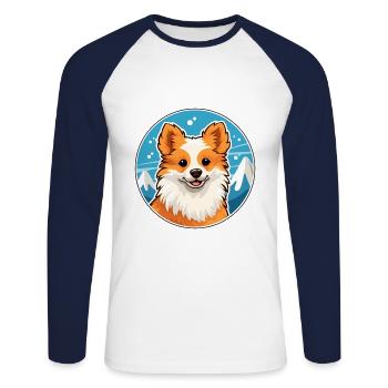 Spielzeug Deutscher Spitz Hund Rasse Cartoon Kawaii Watercol - Unisex Baseballshirt langarm - Weiß/Navy - Vorne - Nik (191cm)