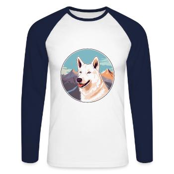 White Shepherd Dog Breed Cartoon Kawaii Watercolor - Unisex Long Sleeve Baseball T-Shirt - white/navy - Front - Nik (191cm)