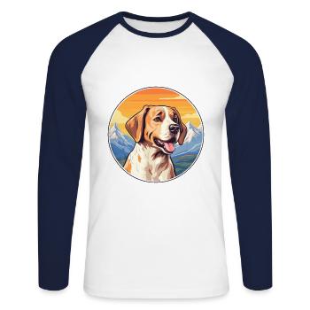 Tosa Hunderasse Karikatur Kawaii Aquarell - Unisex Baseballshirt langarm - Weiß/Navy - Vorne - Nik (191cm)