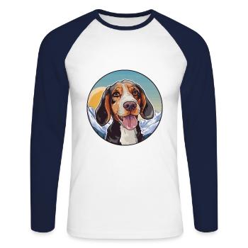 Vanjari Hound Dog Breed Cartoon Kawaii Watercolor - Unisex Long Sleeve Baseball T-Shirt - white/navy - Front - Nik (191cm)