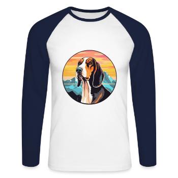 Treeing Walker Coonhound Dog Breed Cartoon Kawaii - Unisex Long Sleeve Baseball T-Shirt - white/navy - Front - Nik (191cm)