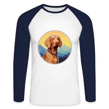 Vizsla Dog Breed Cartoon Kawaii Watercolor - Unisex Long Sleeve Baseball T-Shirt - white/navy - Front - Nik (191cm)