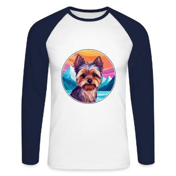 Yorkshire Terrier Dog Breed Cartoon Kawaii Waterco - Unisex Long Sleeve Baseball T-Shirt - white/navy - Front - Nik (191cm)