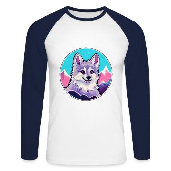 Alaskan Klee Kai chien race dessin animé Kawaii Watercol - T-shirt baseball manches longues Homme - blanc/marine - Devant - Nik (191cm)