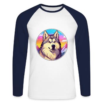 Alaskan Malamute Dog Breed Cartoon Kawaii Watercol - Unisex Long Sleeve Baseball T-Shirt - white/navy - Front - Nik (191cm)