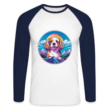 Alopekis Dog Breed Cartoon Kawaii Watercolor - Unisex Long Sleeve Baseball T-Shirt - white/navy - Front - Nik (191cm)