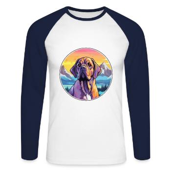 Alpine Mastiff Dog Breed Cartoon Kawaii Watercolor - Unisex Long Sleeve Baseball T-Shirt - white/navy - Front - Nik (191cm)