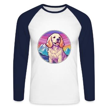 American Cocker Spaniel chien race Cartoon Kawaii W - T-shirt baseball manches longues Homme - blanc/marine - Devant - Nik (191cm)