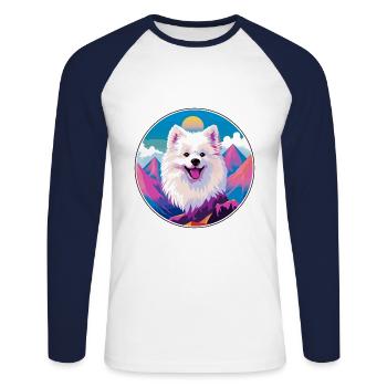 American Eskimo Dog Breed Cartoon Kawaii Watercolo - Unisex Long Sleeve Baseball T-Shirt - white/navy - Front - Nik (191cm)