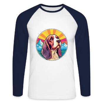 Artois Hound Dog Breed Cartoon Kawaii Watercolor - Unisex Long Sleeve Baseball T-Shirt - white/navy - Front - Nik (191cm)