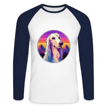 Afghan Hound Dog Breed Cartoon Kawaii Watercolor - Unisex Long Sleeve Baseball T-Shirt - white/navy - Front - Nik (191cm)