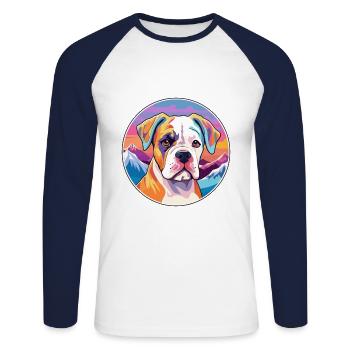 Bouledogue américain chiot chien race dessin animé Kawaii Wa - T-shirt baseball manches longues Homme - blanc/marine - Devant - Nik (191cm)