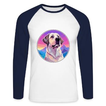 Berger anatolien chien race dessin animé kawaii waterc - T-shirt baseball manches longues Homme - blanc/marine - Devant - Nik (191cm)