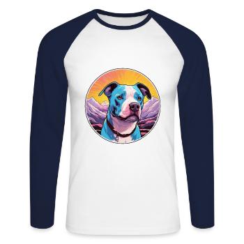 American PitBull Terrier Dog Breed Cartoon Kawaii - Unisex Long Sleeve Baseball T-Shirt - white/navy - Front - Nik (191cm)