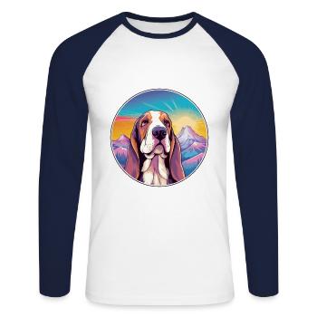 Basset Hound Dog Breed Cartoon Kawaii Watercolor - Unisex Long Sleeve Baseball T-Shirt - white/navy - Front - Nik (191cm)