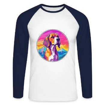 BeagleHarrier Scent Hound Dog Breed Cartoon Kawaii - Unisex Long Sleeve Baseball T-Shirt - white/navy - Front - Nik (191cm)
