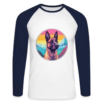 Belgian Malinois Dog Breed Cartoon Kawaii Watercol - Unisex Long Sleeve Baseball T-Shirt - white/navy - Front - Nik (191cm)