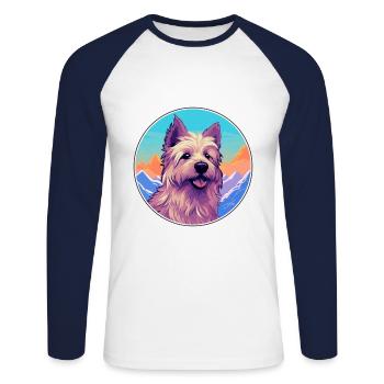 Berger Picard chien race dessin animé Kawaii aquarelle - T-shirt baseball manches longues Homme - blanc/marine - Devant - Nik (191cm)