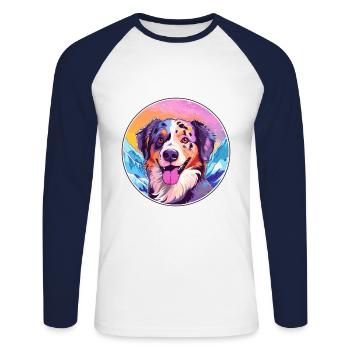 Alano Español chien race dessin animé Kawaii aquarelle - T-shirt baseball manches longues Homme - blanc/marine - Devant - Nik (191cm)