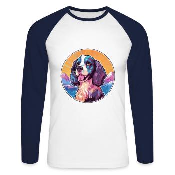 Alpine Spaniel Dog Breed Cartoon Kawaii Watercolor - Unisex Long Sleeve Baseball T-Shirt - white/navy - Front - Nik (191cm)