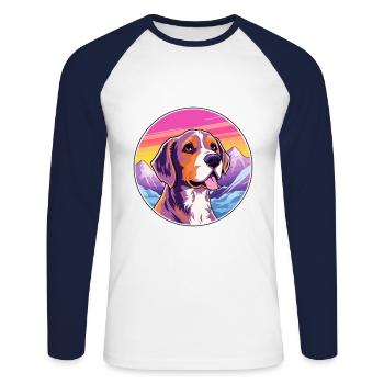 Chien de chasse andalou race de chien dessin animé Kawaii Watercol - T-shirt baseball manches longues Homme - blanc/marine - Devant - Nik (191cm)