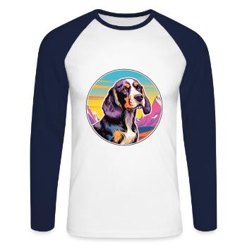 Ariege Pointer Dog Breed Cartoon Kawaii Watercolor - Unisex Long Sleeve Baseball T-Shirt - white/navy - Front - Nik (191cm)