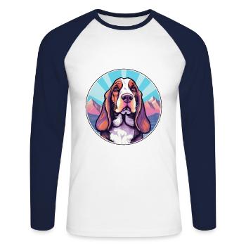 Basset Bleu de Gascogne Hunderasse Cartoon Kawaii W - Unisex Baseballshirt langarm - Weiß/Navy - Vorne - Nik (191cm)