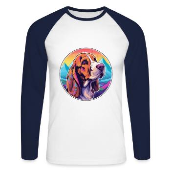 Basset Fauve de Bretagne Hunderasse Cartoon Kawaii - Unisex Baseballshirt langarm - Weiß/Navy - Vorne - Nik (191cm)