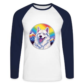 Berger Blanc Suisse Dog Breed Cartoon Kawaii Water - Unisex Long Sleeve Baseball T-Shirt - white/navy - Front - Nik (191cm)