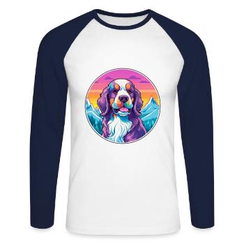 Billy Dog Breed Cartoon Kawaii aquarelle - T-shirt baseball manches longues Homme - blanc/marine - Devant - Nik (191cm)